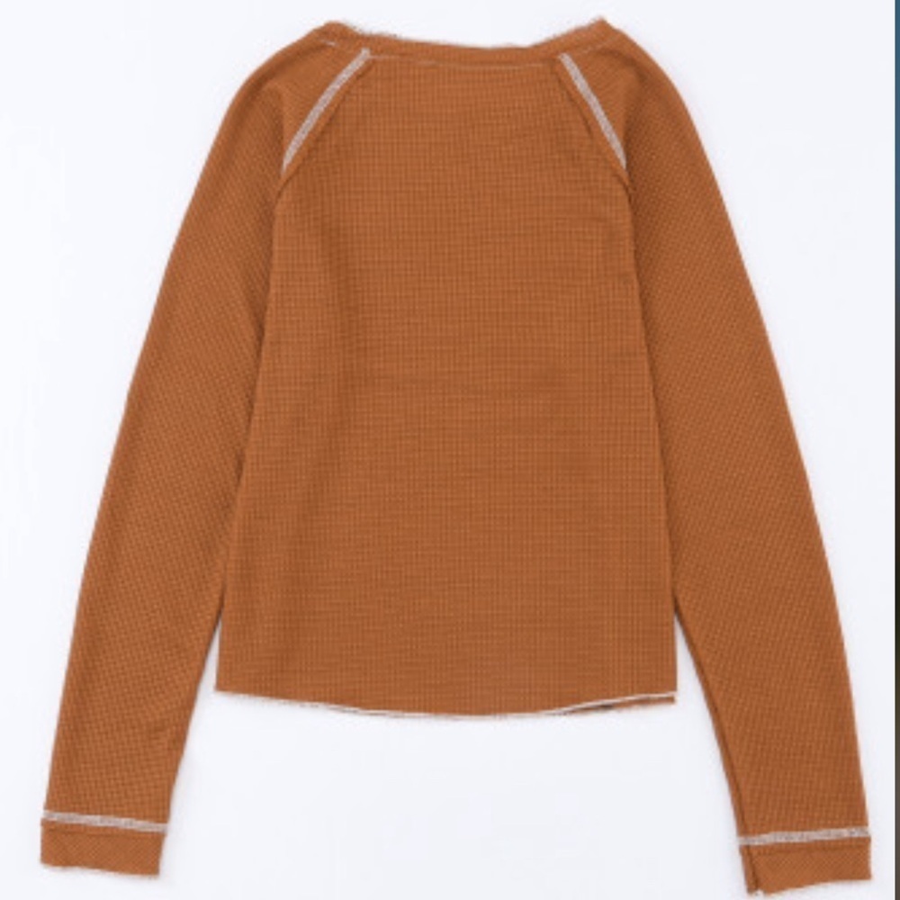 NEW Brown Waffle Knit Top with Raw Whipstitch Hems - Picture 5 of 10